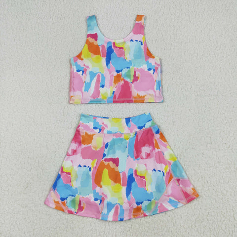 GSD2625   toddler girl clothes colorful girl summer dress yoga clothes set