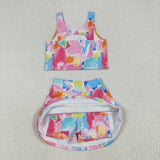 GSD2625   toddler girl clothes colorful girl summer dress yoga clothes set