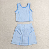GSD2674   toddler girl clothes blue girl summer set yoga clothes