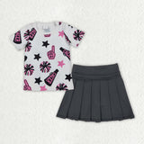 RTS girl clothes girl summer set  cheer girl summer short skirt set yoga clothes