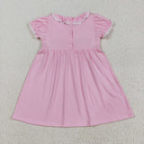 GSD2718   toddler clothes embroidery pink bows baby girl summer dress