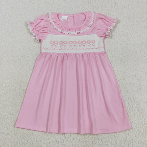 GSD2718   toddler clothes embroidery pink bows baby girl summer dress