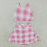 GSD2786  toddler girl clothes pink gingham girl summer dress yoga clothes