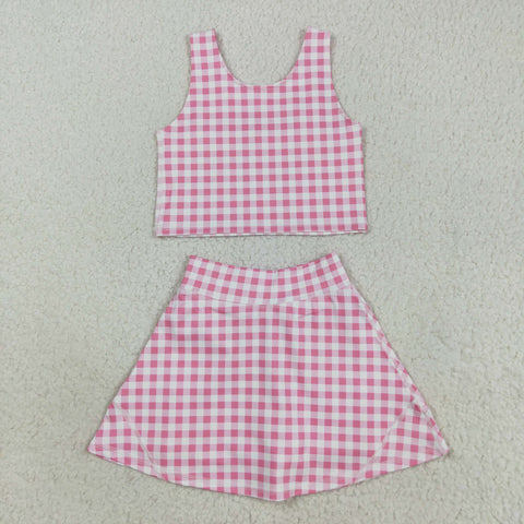 GSD2786  toddler girl clothes pink gingham girl summer dress yoga clothes