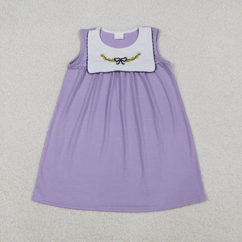 GSD2832  toddler girl clothes embroidery bows baby girl mardi gras dress