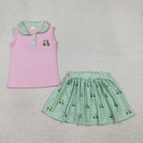 GSD3120  toddler girl clothes embroidery golf girl summer skirt set