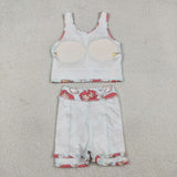 GSD3231 toddler girl clothes princess print girl yoga summer skirt set