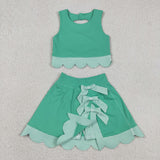 GSD3320   toddler girl clothes green print girl yoga summer skirt set