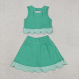 GSD3320   toddler girl clothes green print girl yoga summer skirt set