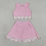 GSD3321   toddler girl clothes pink print girl yoga summer skirt set
