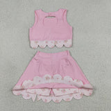GSD3321   toddler girl clothes pink print girl yoga summer skirt set