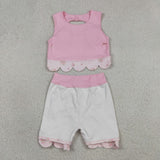 GSD3321   toddler girl clothes pink print girl yoga summer skirt set