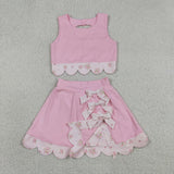 GSD3321   toddler girl clothes pink print girl yoga summer skirt set