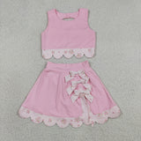 GSD3321   toddler girl clothes pink print girl yoga summer skirt set