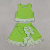 GSD3322  toddler girl clothes green print girl yoga summer skirt set