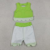 GSD3322  toddler girl clothes green print girl yoga summer skirt set