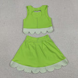 GSD3322  toddler girl clothes green print girl yoga summer skirt set