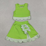 GSD3322  toddler girl clothes green print girl yoga summer skirt set