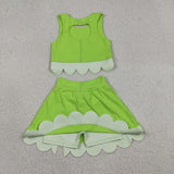 GSD3322  toddler girl clothes green print girl yoga summer skirt set