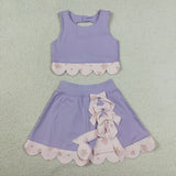 GSD3323   toddler girl clothes purple print girl yoga summer skirt set