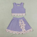 GSD3323   toddler girl clothes purple print girl yoga summer skirt set