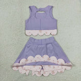 GSD3323   toddler girl clothes purple print girl yoga summer skirt set
