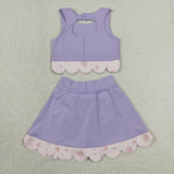 GSD3323   toddler girl clothes purple print girl yoga summer skirt set