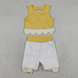 GSD3324    toddler girl clothes yellow print girl yoga summer skirt set