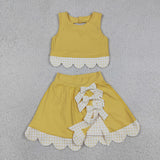 GSD3324    toddler girl clothes yellow print girl yoga summer skirt set