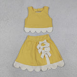 GSD3324    toddler girl clothes yellow print girl yoga summer skirt set