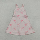 GSD3421    toddler girl clothes bows print girl yoga summer skirt set