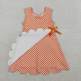 GSD3428   toddler girl clothes orange gingham print girl yoga summer skirt set