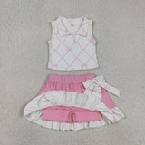 GSD3479   toddler girl clothes  bows print girl yoga summer skirt set