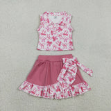 GSD3480    toddler girl clothes  bows print girl yoga summer skirt set
