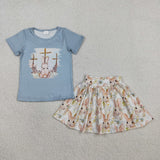 GSD3486  toddler girl clothes rabbit print girl easter summer skirt set