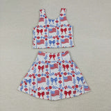 GSD3499 baby girl clothes bows toddler girl 4th of July yoga skirt outfit