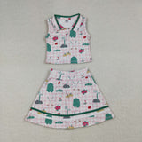 GSD3520   baby girl clothes golf print toddler girl yoga skirt outfit