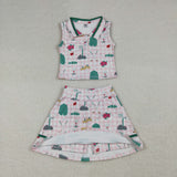 GSD3520   baby girl clothes golf print toddler girl yoga skirt outfit