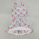 GSD3626  baby girl clothes crayfish print toddler girl yoga skirt outfit