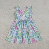 GSD3665  kids girl clothes seaweed print girl summer dress