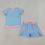 GSD3671   baby girl clothes blue print toddler girl skirt outfit