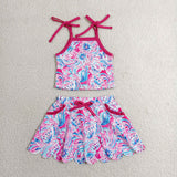 GSD3728 baby girl clothes seaweed print toddler girl yoga skirt outfit