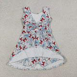 GSD3752   toddler clothes bows print girl 4th of July yoga summer dress