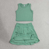 GSD3760   toddler clothes green color print girl yoga summer dress