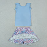 GSD3775   toddler clothes fish scales print girl yoga summer dress