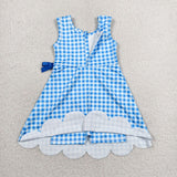 GSD3778   toddler clothes blue  gingham print girl yoga summer dress