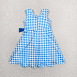 GSD3778   toddler clothes blue  gingham print girl yoga summer dress