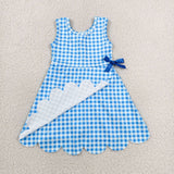 GSD3778   toddler clothes blue  gingham print girl yoga summer dress