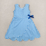 GSD3778   toddler clothes blue  gingham print girl yoga summer dress