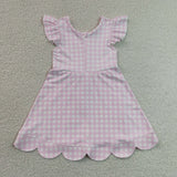 GSD3796 toddler clothes pink gingham print girl yoga summer dress